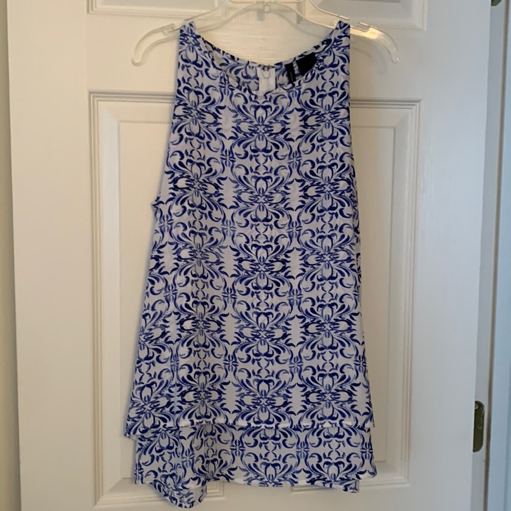 Beautiful blue and white sleeveless top